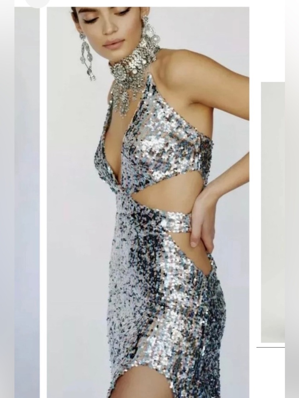 For Love and Lemons Showtime Sequin Maxi High Slit Dress XS